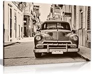 Vintage Cuban Car Canvas Wall Art Picture Print (18X12)