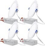 TORCHSTAR 6 Inch Slim Recessed Lighting with Junction Box, 12W 100W Eqv. 850lm Dimmable Wafer Light, ETL & Energy Star Certified, 3000K Warm White, Pack of 4