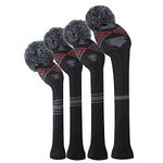 4 Pack Golf Head Covers (460CC) Fairways Hybrid, UT. Soft Warm Keep Club Clean (Abstract Black Pattern)