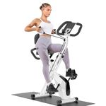 Dskeuzeew Exercise Bike Foldable, 4 in 1 Magnetic Foldable Indoor Cycling Bike with LCD Display and Heart Rate Sensor Workout Bike with Resistance Bands Home Workout Exercise Equipment (White)