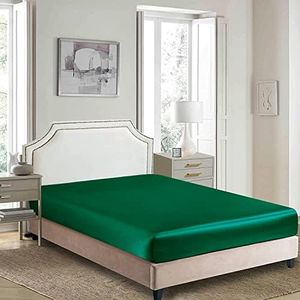 ForZzz 2000 TC Silk Satin Fitted Sheet, AU Queen Size Fitted Sheet Only, 1 - Piece Ultra Soft Deep Pocket Bottom Bed Sheet Queen -Green