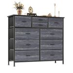 CAIYUN Chest of Drawers with 10 Drawers, Bedroom Storage Drawers, Fabric Tall Dresser for Living Room Closet Hallway Entryway, Black