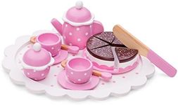 New Classic Toys Wooden Cake Stand Pretend Play Toy for Kids Cooking Simulation Educational Toys and Color Perception Toy for Preschool Age Toddlers, Pink, Coffee/Tea Set
