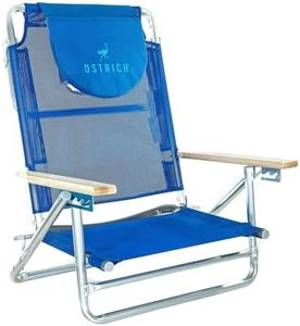 Ostrich South Beach Sand Chair, Beach Reclining Lawn Chair w/Carry Strap, Outdoor Furniture for Pool, Camping, or Backyard, Blue