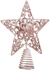 Aneco Puntale per albero di Natale a forma di stella in metallo glitterato, 25,4 cm, decorazione per albero di Natale, vacanze, casa, ufficio, scuola, centro commerciale, oro rosa