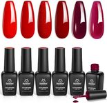 Beetles Red Gel Nail Polish Set - 6 Colors Bloody Mary Collection Popular Shimmer Red Burgundy Gel Polish Kit Valentine's Day Gift, Soak Off LED Gel Nail Kit Minicure DIY Home