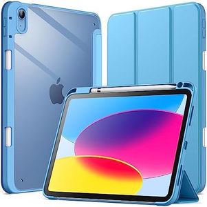 JETech Case for iPad 10 (10.9-Inch, 2022 Model, 10th Generation) with Pencil Holder, Clear Transparent Back Shell Slim Stand Shockproof Tablet Cover, Auto Wake/Sleep (Blue)