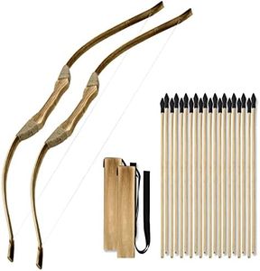 Basbon Wooden Bow & Arrow Set, Handmade 32 Inch Kids Bow & Arrow, Toy Bow & Arrow for Kids 4-6 8-12, 2 Bows 2 Quivers & 20 Wood Arrows, Gifts for Kids Youth Boys & Girls, Black