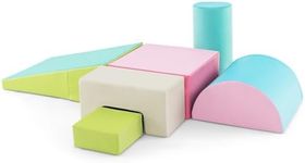 KOTEK 6-Piece Climb and Crawl Foam Play Set, Soft Play Foam Blocks to Climbing, Crawling, Sliding, Indoor Playground Activity Play Structure for Kids Baby Toddler (Pink+Green+Blue)