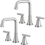 Bathroom Faucet 3 Hole, Brushed Nickel Bathroom Sink Faucet with Drain Assembly and Supply Lines, Square Spout Widespread Bathroom Faucet for Bathroom Vanity RV Outdoor, 2 Pack