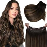 LaaVoo Wire Hair Extensions Human Hair Brown Balayage 16 Inch Wire Extensions Real Hair Darkest Brown Balayage Light Brown Adjustable Fish Line Hair Extensions Real Human Hair For Women Straight 80g