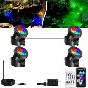 T-SUNUS Smart Bluetooth LED Pond Lights IP68 Waterproof Submersible Underwater Light 4-in-1 Dimmable Timing Landscape Spotlights for Fountains Ponds Waterfalls Aquariums Fish Tank Garden Fountain