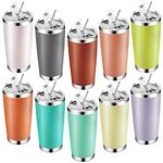 10 Pack Stainless Steel Tumbler Bulk,20 oz Double Wall Vacuum Insulated Travel Mug with Lid and Straw,Reusable Water Coffee Cup for Cold Hot Drinks,10 Colors