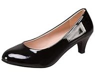 WUIWUIYU Womens Office Kitten Heel Pumps Slip On Evening Dress Work Round-Toe Pump Shoes Black Size 8