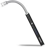 TOMOLO Lighter, Rechargeable Candle Lighter Grill Lighter Electric Arc Lighter with Flexible Neck, LED Battery Display Safety Switch for Candle Camping Cooking BBQs Fireworks (Black)