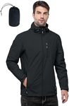 Outdoor Ventures Men's Lightweight Waterproof Jacket Windproof Rain Coats Pack Away Hooded Jackets Windbreaker for Camping Fishing Running Cycling Black S