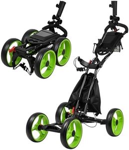 Advwin Golf Push Cart, Foldable 4-Wheel Golf Cart with Adjustable Handle, Lightweight Golf Trolley with Umbrella Holder, Cup Holder & Mobile Phone Holder for Easy Golfing