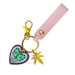 Toke Seven Vegan Leather 420 Keychain Strap, Gold Weed Leaf Keyring with Cute Stoner Charm, Perfect for Car Keys, Room Keys, Bags & More, Vegan Stoner Girl Aesthetic Gift Ideas (Pink & Best Buds)