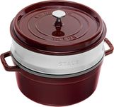 Staub 1133887 Cast Iron Roaster/Cocotte, With Steam Insert, Round 26 cm, 5.2 L, With Matte Black Enamel Inside the Pot, Grenadine