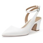 ALICEPUB Women's Closed Toe Heels Pumps Slingback Heels 2inch Chunky Block Heels Low Dress Shoes Comfortable Business Office Work Heels Wedding Shoes, White, 8