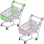 Mini Shopping cart, Yeelua 2PCS Mini Trolley, Mini Shopping Trolley, Toy Shopping Cart, Miniature Shopping Cart, Mini Storage Baskets for Doll Desktop Decor Make Up Holder Rack Storage(Random Colour)