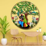 pranjals house Vintage Metal Radha Krishna Cow with LED Light Wall Art Frame, Wall Hangings for Home Decoration, Wall Sculpture for Living Room, Wall Hanging Decorative Items (Size: 32X32 IN)