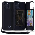 TORU CX PRO Case for iPhone 12/12 Pro, with Card Holder | Slim Protective Shockproof Cover with Hidden Credit Cards Wallet Flip Slot Compartment Kickstand | Include Mirror and Wrist Strap - Black