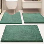 Flotstiga Bathroom Rugs Sets 3 Piece,Super Absorbent Soft,Thick,Machine Washable Chenille Bathroom Mat,Non Slip Toilet Floor Rug,Bath Mats for Bathroom,Dark Green