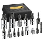 AMTOVL 15Pcs XZN Triple Square Spline Bit Socket Set, Metric 50BV30 CR-V + S2 Steel Drive Socket with Power Drill Socket Adapter, Socket Adapter, Storage Case