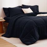 Bedsure Black Queen Size Comforter Set - 7 Pieces Solid Queen Bed Set, Queen in a Bag Black with Comforters, Sheets, Pillowcases & Shams