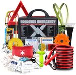 KITGO Roadside Emergency Car Kit (137Piece), with Jumper Cable, Car Safety Road Rescue Kit,Car Emergency Kit for Women and Men,Tow Strap,Car Tool Kit (Black)