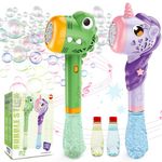 VATOS 2PCS Automatic Bubble Machine Guns, Bubble Maker Gun with Light & Music for Girls Boys, Fantasty Bubble Maker Wand with 2 Bubble Refill Solution, Party Wedding Birthday Gift for Adults Kids