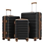 COOLIFE Suitcase Trolley Carry on Hand Cabin Luggage Hard Shell Suitcase Lightweight ABS Material with TSA Lock Telescopic Handle and 4 Dual Spinner Wheels (Black/Brown, 3 Piece Set)