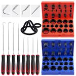 Glarks 834Pcs Metric & SAE O-Rings Assortment Kit Including 407Pcs SAE Rubber O-Rings, 419Pcs Metric O-Rings, 8Pcs Long and Short Picks and Hooks and 1pc Tool Bag for Plumbing, Gas, Automotive Repair