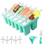 Ice Lolly Moulds with Sticks,12-Hole Silicone Popsicle Moulds, Non-Stick Ice Cream Moulds with Cleaning Brush and Folding Funnel, BPA Free