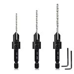 3 Pack Countersink Drill Bit Set #10#12#16, 3in1 Woodworking Counterbore Hole Saw Drill Bits, Depth Adjustable M2 Pilot Drill Bits, 82-Degree Chamfer, 1/4"Hex Shank, with 1 Allen Wrench