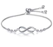 Nilu's Collection Infinity Shape Cubic Zirconia Diamond Bracelet for Women & Girls, Jewelry for Gift, Adjustable Charm Bracelet (Silver)