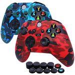 [2 Pack] Jusy for Xbox Series X/S Controller Soft Silicone Cover Skin, Sweat-Proof Anti-Slip Case Cover Protective Accessories Set, Dust-Proof Skin for Xbox Series X/S, with 10 Thumb Grips (Red+Blue)