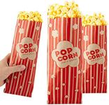 2 oz Paper Popcorn Bags Bulk (100 Pack) Large Kraft & Red Pop-corn Bag Disposable for Carnival Themed Party, Movie Night, Halloween, Popcorn Machine Accessories & Supplies, Individual Servings