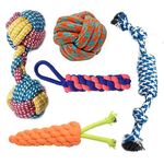 emily pets 5-in-1 Chew Cotton Rope Toy Combo for Small Dogs & Puppies | Teething & Training Toys Cotton Ball, Dummy and Carrot Rope, Strip Toffee, Dumbbell Rope (Color May Vary (Pack of 5)