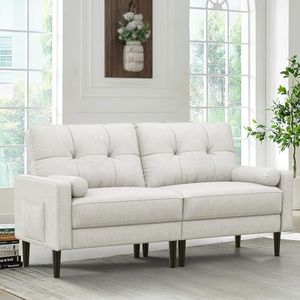 Aotumm Ciort Divano 2 Posti, Divano Moderno con Cuscini Spessi, 2 Cuscini, Comodo Divano in Lino con 2 Tasche per il Soggiorno/Camera da Letto/Ufficio, Facile Montaggio Divano Piccolo (Beige)