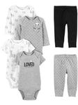 Simple Joys by Carter's Baby 6-Piece Neutral Bodysuits (Short and Long Sleeve) and Pants Set Layette, Black/Grey Text Print/White Llama/Panda, 0-3 Months