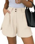 KIRUNDO Womens Shorts Dressy Casual 2025 Trendy Summer Elastic High Waisted Pleated Side Slit Business Work Shorts Pockets(Beige, Medium)