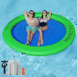 CALOBANA 10ft Heavy Duty Inflatable Water Hammock, Round Floating Ring Float Island Platform River Floats Lake Raft Tanning Pool Lounger for Adults Party, Green & Blue