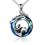 YAFEINI Panda Necklace 925 Sterling Silver Origami Panda Necklace Panda Crystal Pendant Jewelry for Women Gifts