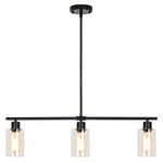 Black Kitchen Island Lighting, 3-Light Modern Pendant Light Fixture with Glass Shades, Rustic Farmhouse Chandelier, Hanging Light fixtures for Kitchen Island Living Dining Room Bedroom Foyer