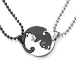 COOLSTEELANDBEYOND A Pair Steel Black Silver Matching Kitty Cat Friendship Pendant Necklace Lover Couples Friends(CA)