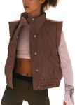 Ainangua Women Cropped Puffer Vest Button Sleeveless Light Jacket Scrunch Stand Collar Essentials Gilet with Pockets (Brown,S)