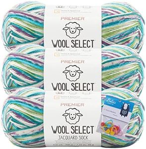 Premier Wool Select Jacquard Sock Yarn - Morning Glory - 3-Pack Bundle with Bellas Crafts Stitch Markers