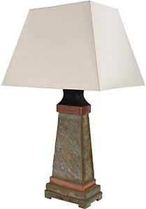 Sunnydaze 30" Outdoor Table Lamp - Weather-Resistant Copper Trimmed Slate Light for Indoor or Outdoor Use - Cotton Lampshade